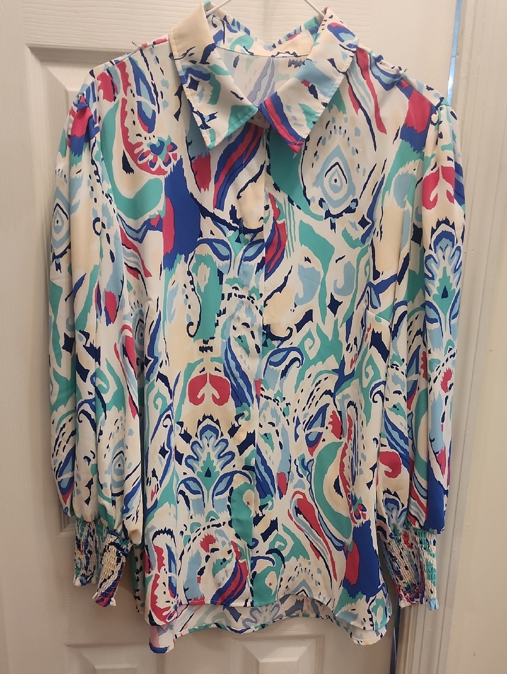 X-Large Women's Top - White with Multicolor Accents